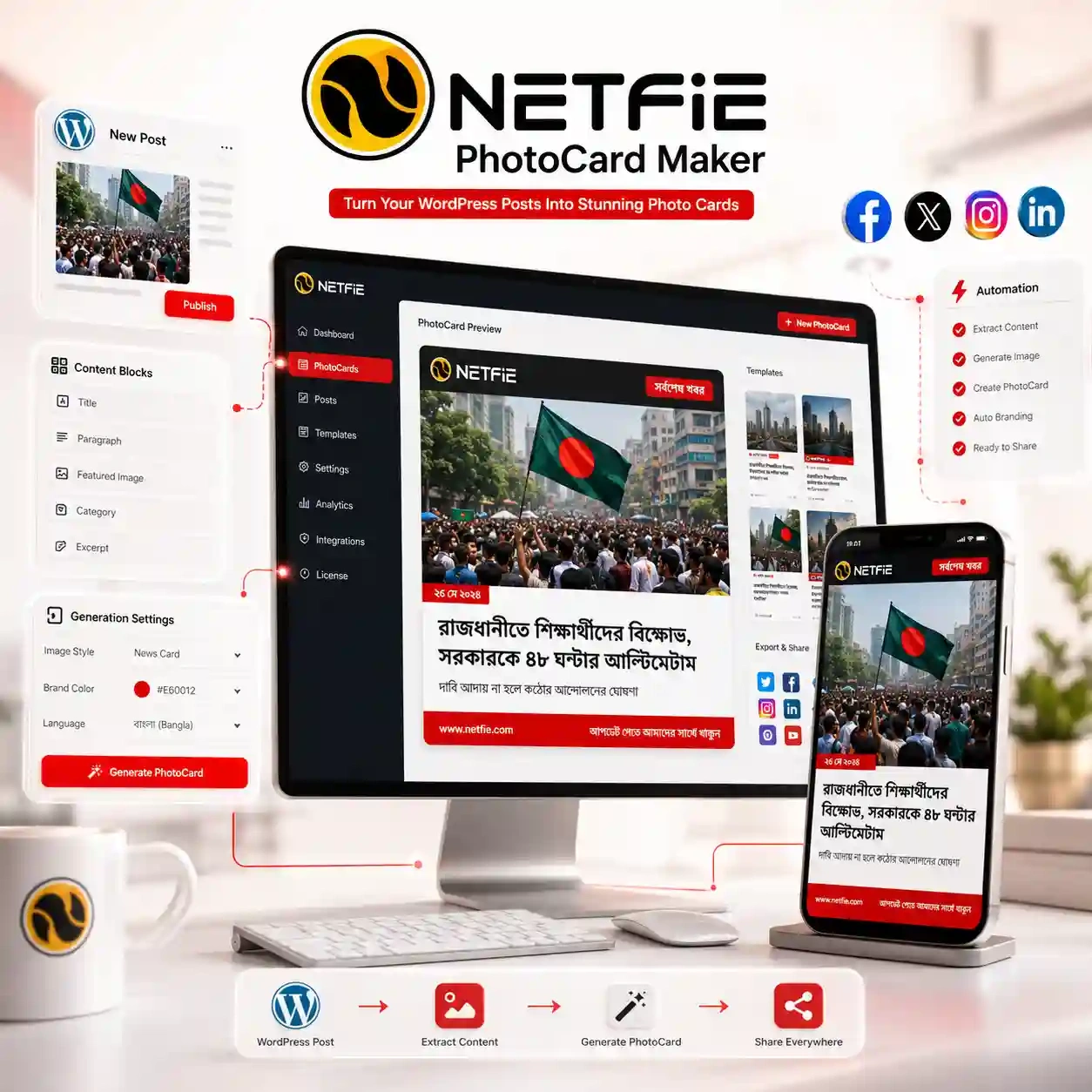 NetFie PhotoCard Maker – Post to Photo Card WordPress Plugin